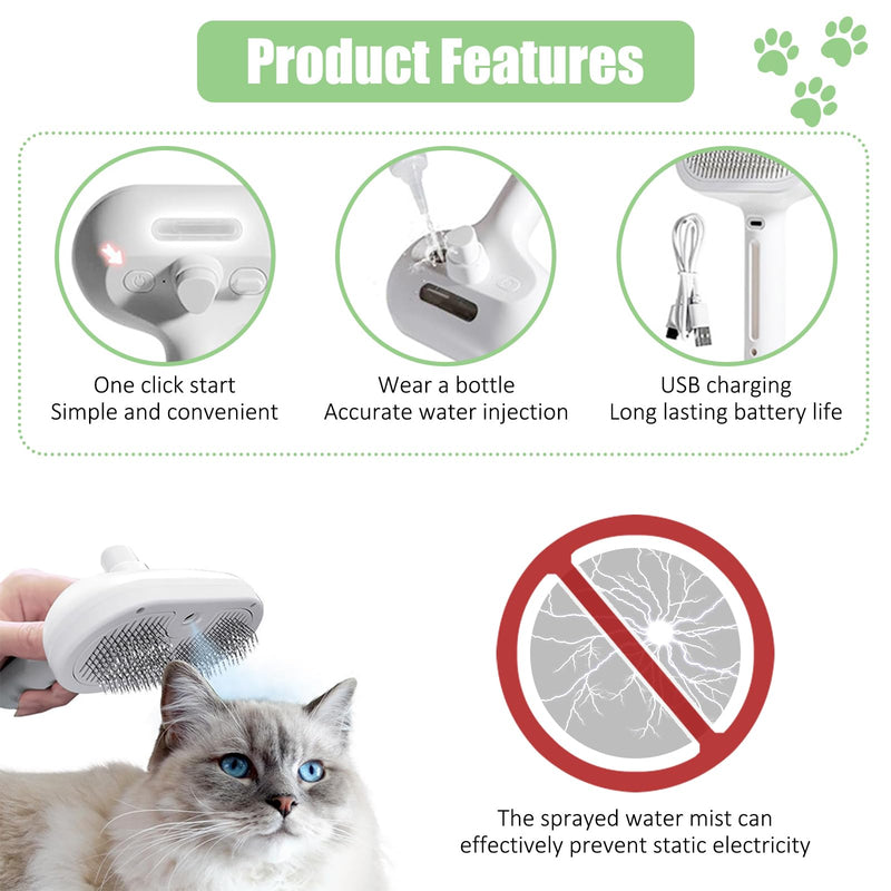 3-in-1 cat brush with steam, steam brush for cats with water tank, dog brush self-cleaning, clean pet hair brushes with one button, for short-haired and long-haired dogs and cats - BeesActive Australia