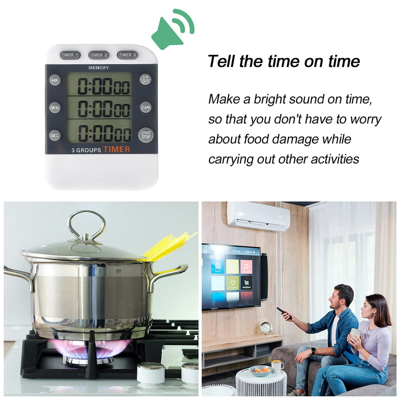 Photect 2 Pcs Digital Kitchen Timer 3 Channels Multi Timer Loud Adjustable Alarm Magnetic Count up Down Memory Preset Battery Included for Cooking Baking BBQ Study Classroom - BeesActive Australia