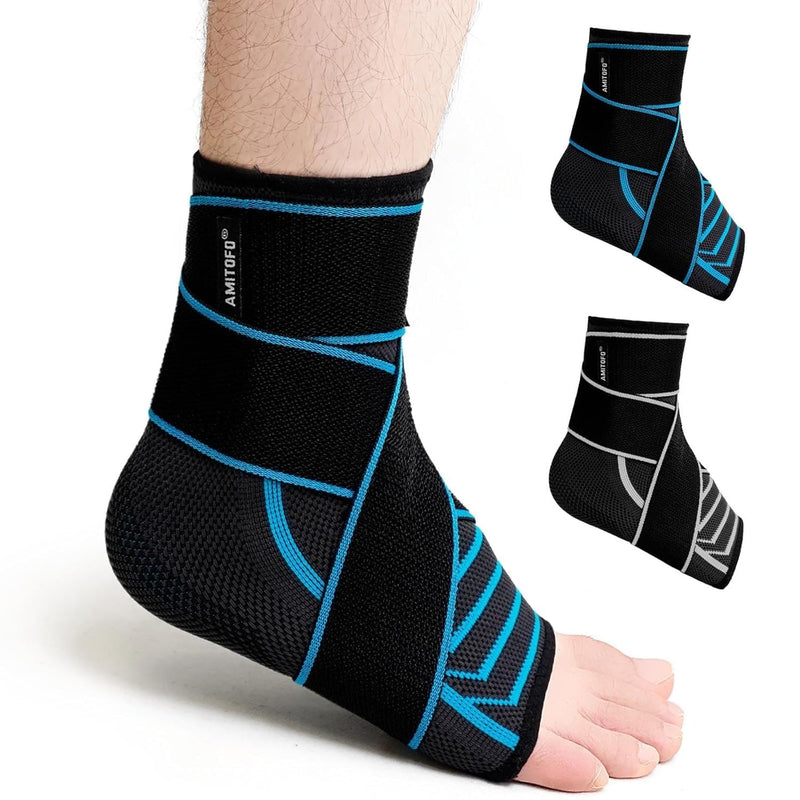 Ankle Brace for Sprained Ankle, Plantar Fasciitis & Achilles Tendonitis Relief, Heel Support with Strap for Men Women, Compression Wrap for Foot Swelling(Single, Medium) Blue 1