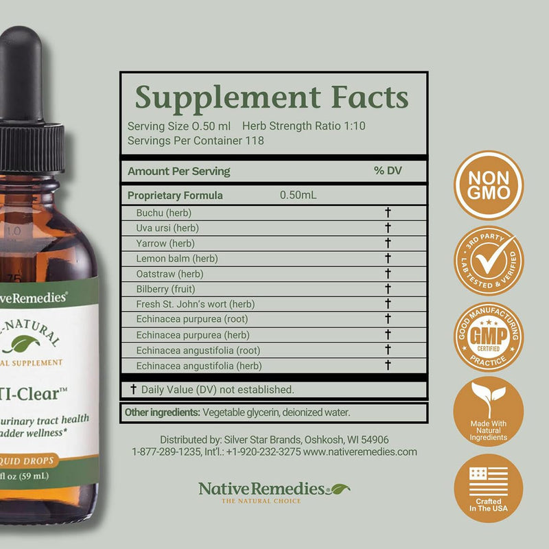 Native Remedies UTI-Clear for Urinary Tract and Bladder Health, 59 ml 1 Count (Pack of 1)