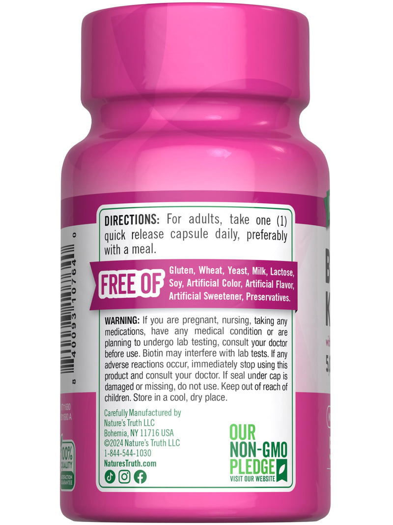 Nature's Truth Beauty Complex | 5000 mcg of Biotin | 50 Capsules | With Keratin and Alpha Lipoic Acid | Non-GMO & Gluten Free Supplement