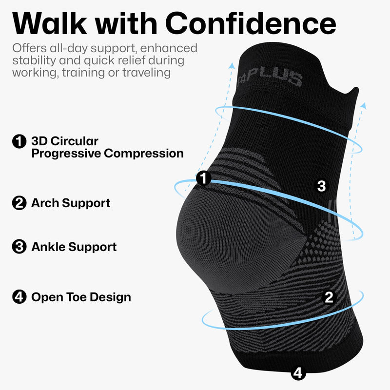 PAPLUS 6 Pairs Plantar Fasciitis Socks for Achilles Tendonitis Relief - Ankle Compression Socks for Women & Men - Ankle Brace with Arch Support for Swelling, Plantar Fasciitis Relief Black（6 pairs） Medium - BeesActive Australia