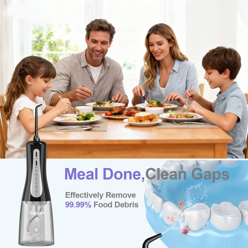 2026 New 350ML Water Dental Flosser Teeth Pick with Bag, 5 Modes Portable Cordless Oral Irrigator Cleaner, Electric Rechargeable IPX7 Waterproof for Home Travel Teeth Cleaning Flossing (Black) Black
