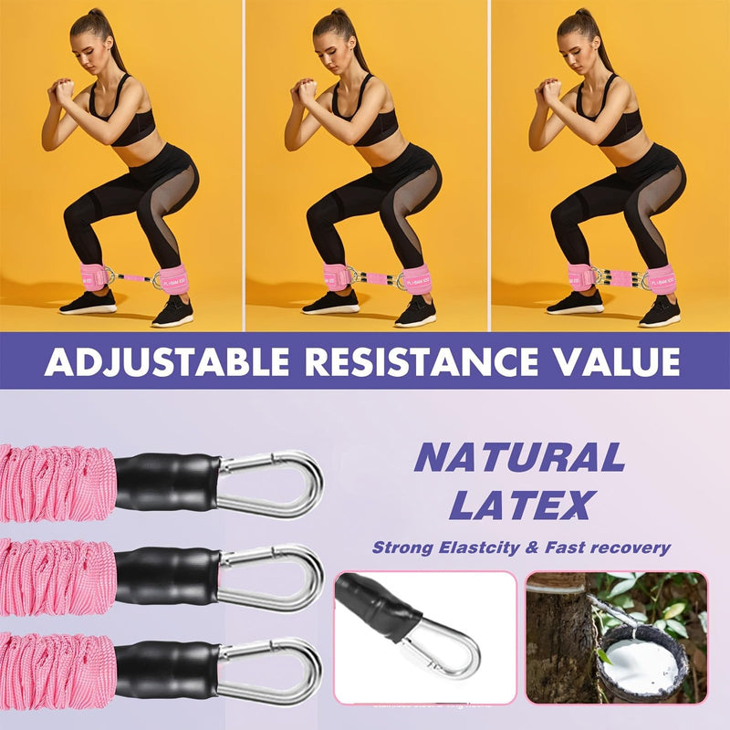 Hip Thrust Belt for Weights and Ankle Resistance Bands with Cuffs for Working Out,Hip Thrust Belt for Dumbbells Heavy, Kettlebells, Plates,Hip,Leg and Booty Builder, Glute Bridge Band Pink