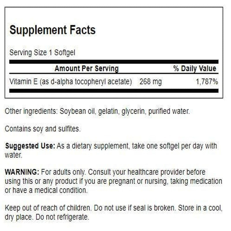 Swanson Natural Vitamin E 400 IU, 268 mg, 100 Softgels | Essential for Cardiovascular Health, Helps Protect Vital Tissues Against Free Radicals, Supports Vision, Blood and Brain
