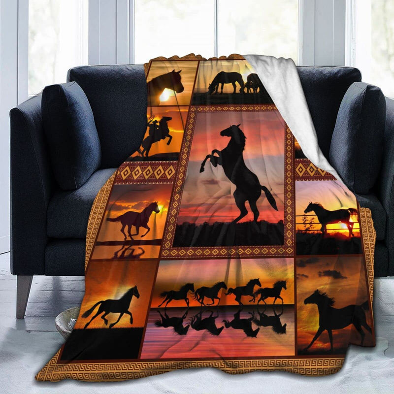 Horse Blanket Animal Print Throw Blanket, Soft Cozy Blanket Fleece Blanket Couch Blanket Bed Throw TV Blanket Horse Lovers Gifts for Girls Women Men - 40"x50"(Child) 40"x50" - BeesActive Australia