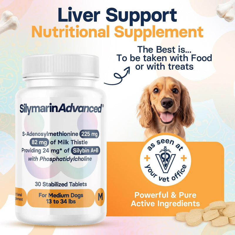 Liver Health Supplement for Medium Dogs, S-Adenosylmethionine (Same) and Silybin, Liver Tablets, Cognitive Support, 30 Tablets - BeesActive Australia