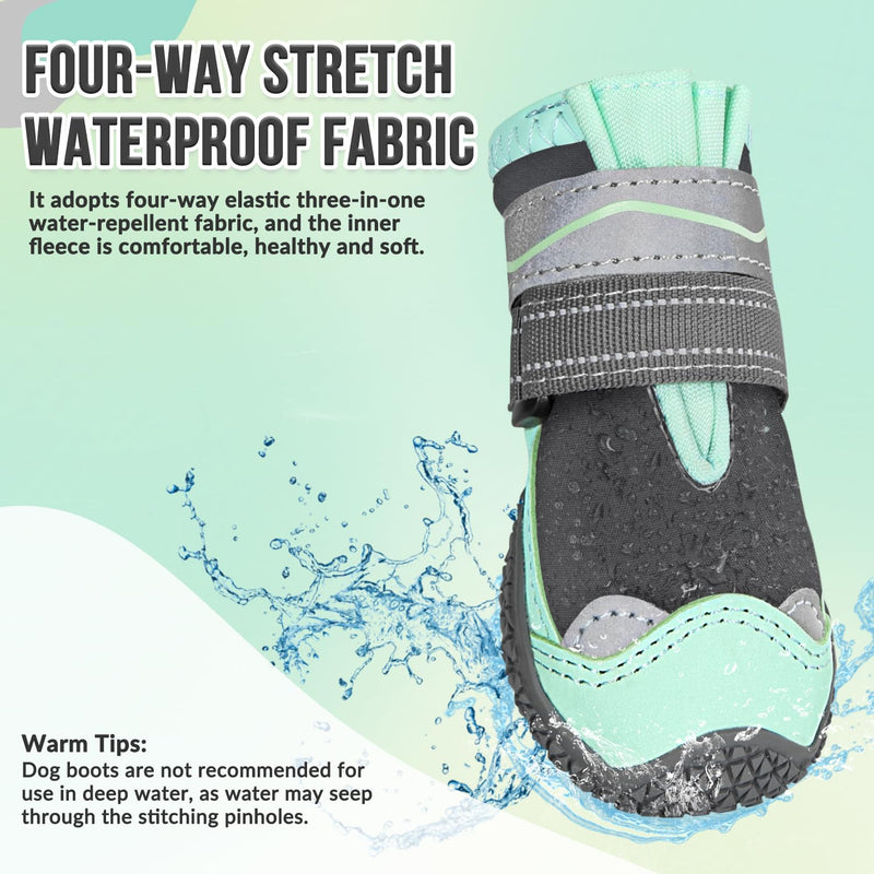 SlowTon Dog Shoes for Large Small Medium Dogs - Waterproof Dog Boots for Summer Hot Pavement, Paw Protector for Outdoor Walking Winter Snow, Anti-Slip Rubber Dog Booties for Hard Floor (Green Gray, 8) D-Green Waterproof #8 (Width 3.0 inch) for 74-91 lbs - BeesActive Australia