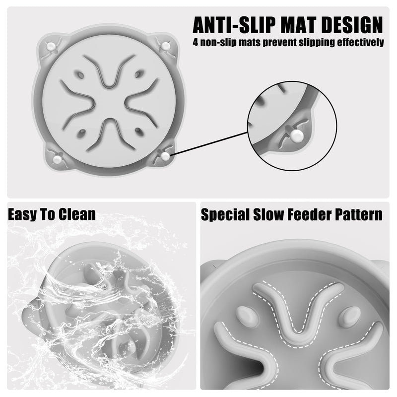 Slow Feeder Dog Bowls Small Breed, Dog Food Bowl Small Dog Anti-Choking Bloat Stop Puzzle Healthy Eating Bowl (Gray, 1 Cup) Gray - BeesActive Australia