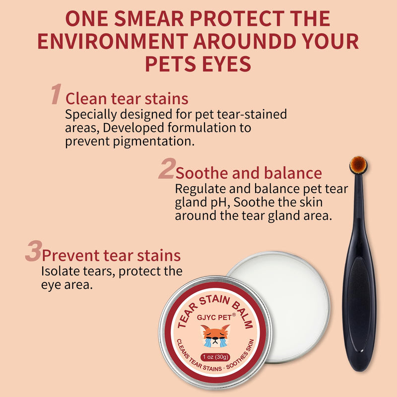 Natural Tear Stain Remover Balm for Dogs & Cats – Gentle & Effective Eye Care, Prevents Tear Stains & Reduces Redness, Safe & Non-Irritating Formula with Professional Brush, 1 oz