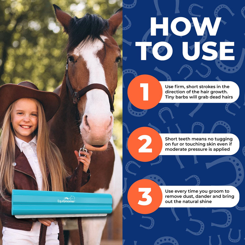 Deshedding 8" Brush for Horses | Turquoise | Undercoat Tool for Large Pets With Short and Long Hair | Comb Removes Loose Dirt, Hair and Fur | Professional Horse Brush for Grooming Shedding - BeesActive Australia
