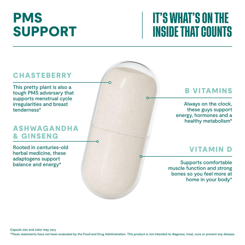 Habit PMS Support Supplement for Women (60 Capsules) - Supports Premenstrual Symptoms & Stress, Hormone Balance, Mood, B Vitamins, Vitamin D, Chasteberry, Ashwagandha, Gluten-Free, Non-GMO (1 Pack) 1 Pack