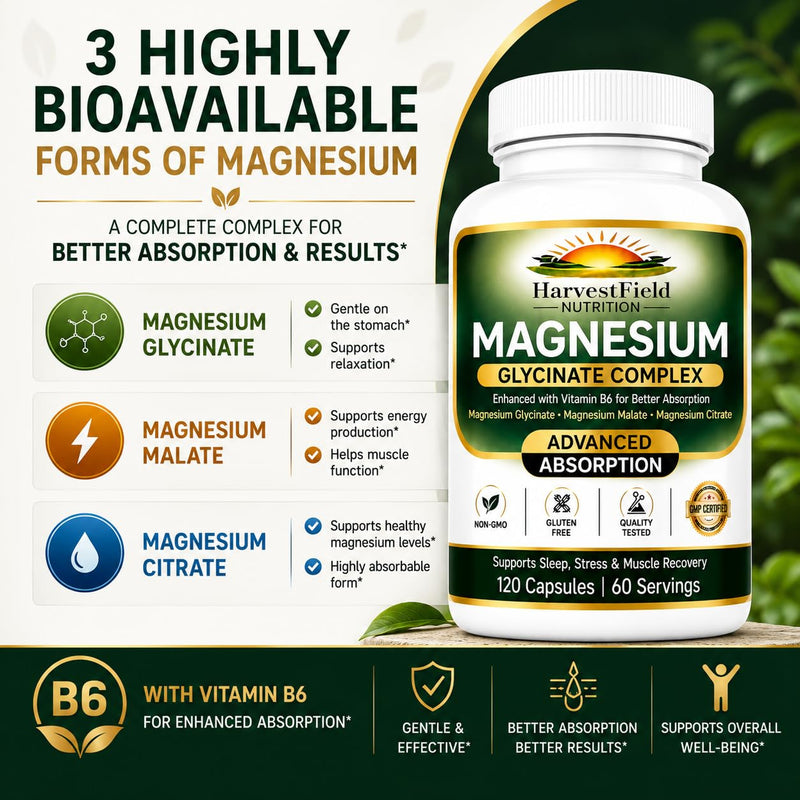 Magnesium Glycinate Complex Supplement with Vitamin B6, 120 Capsules