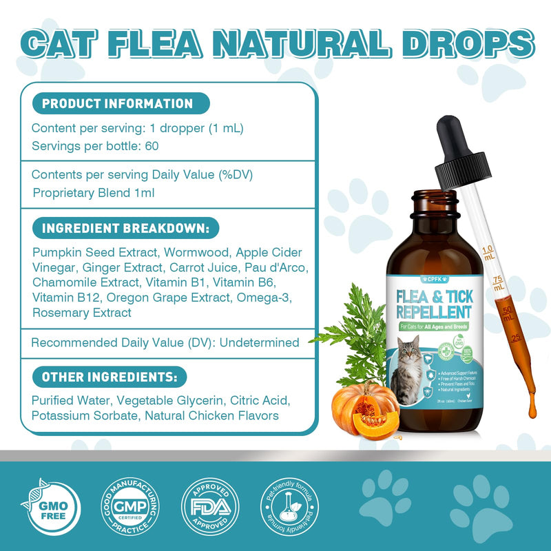 Natural Cat Care Drops Cat Health Supplement Drops Skin Itch Relief Shiny Coat with Omega-3 & Chicken Flavor Suitable for All Breeds of Cats 2 Fl Oz 2 Pack