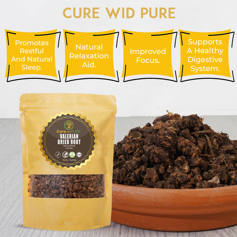 Cure wid Pure Organic Valerian Root Tea - Cut,Sifted & Non-Irradiated Valerian Tea Promotes Natural Relaxing Sleep - Te De Valeriana officinalis in Resealable Eco Friendly Pouch 16oz 1.00 Pound (Pack of 1) - BeesActive Australia