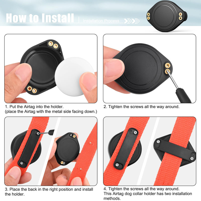 Airtag Dog Collar Holder, IP68 Waterproof Sturdy Lightweight TPU Protective Cover for Air Tag GPS Finder Tracker, Fits All Width Collars (Black B) Black B - BeesActive Australia