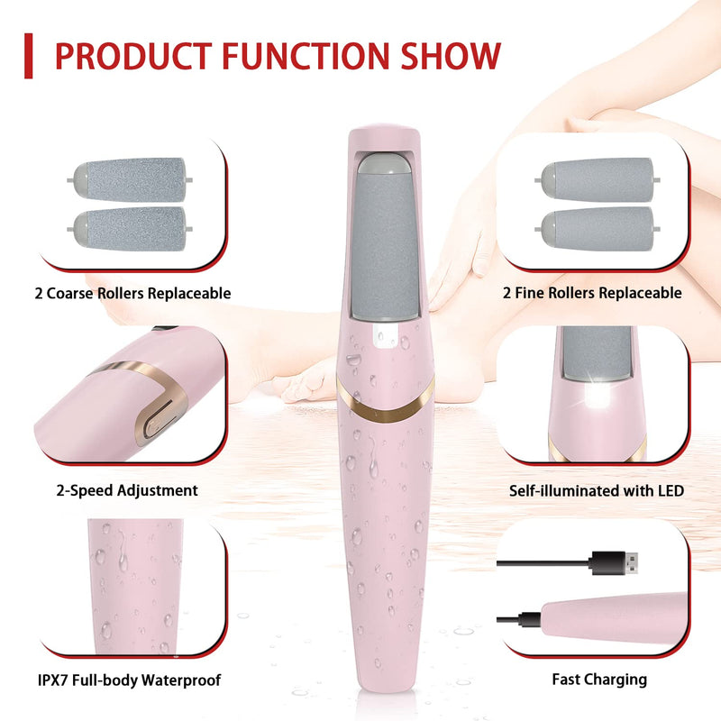 Electric Foot Callus Remover, Foot File, Rechargeable Foot File Set with 4 Different Roller Heads, Professional Pedicure Tools to Remove Cracked Heels and Dead Skin, for Feet Hands Spa 2 Count (Pack of 1) - BeesActive Australia