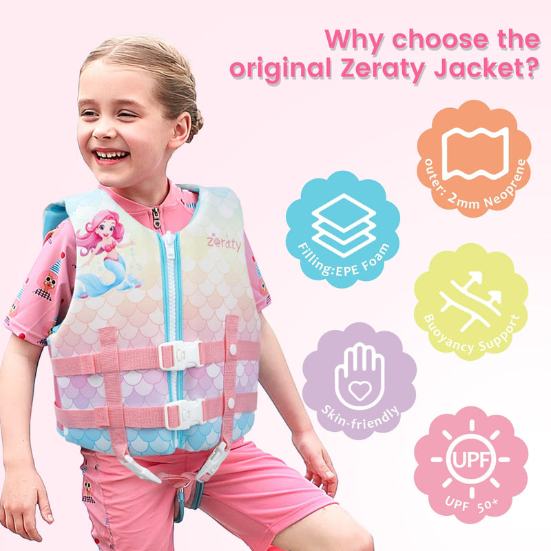 Zeraty Toddler Swim Vest Neoprene Kids Float Jacket Swimming Aid for Children Girls and Boys 20-30-40-50-60-70-80Lbs with Dual Adjustable Safety Straps Mermaids XL(Age Recommend 9+ Years) - BeesActive Australia