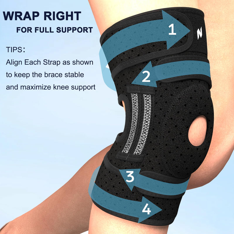 NEENCA ELITE Knee Brace for Men & Women - Open-Back Knee Support with Side Stabilizers & Patella Support for Meniscus Tear, Arthritis Pain, Injury Recovery, Running, Sports (Black, Large) Black
