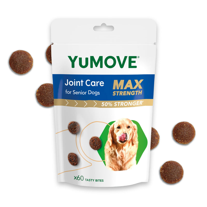 YuMOVE Max Strength Joint Supplement, Hip & Joint Aid with Glucosamine, Chondroitin, Green Lipped Mussel, Aged 8+, 60 Chews | Unflavoured