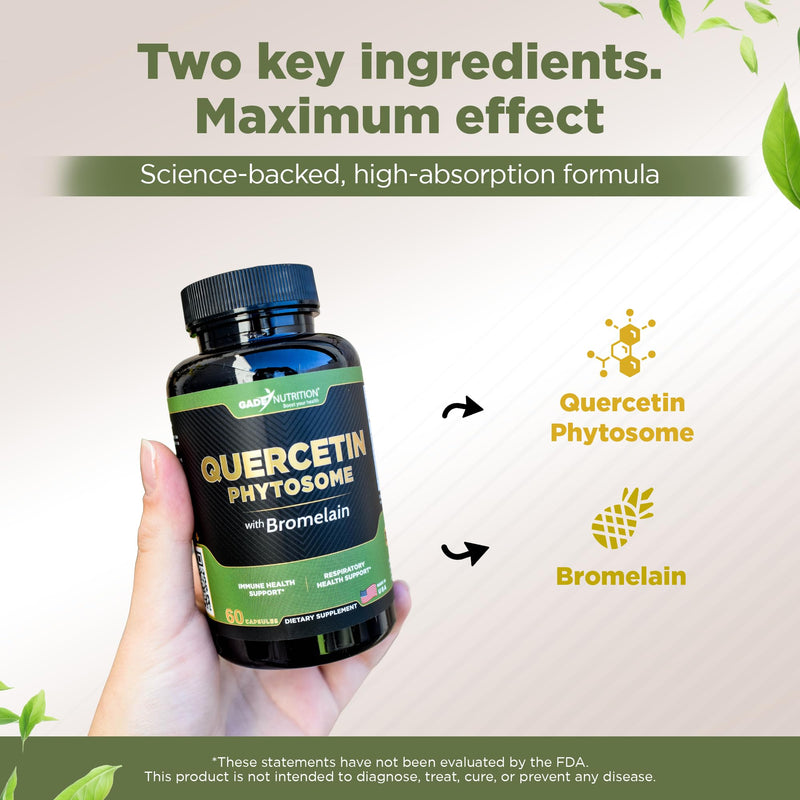 Gade Nutrition Quercetin Phytosome with Bromelain I Purified 95% I 50X Higher Absorption - Most Effective Form of Quercetin with Bromelain I Made in USA -Supplement for Men and Women