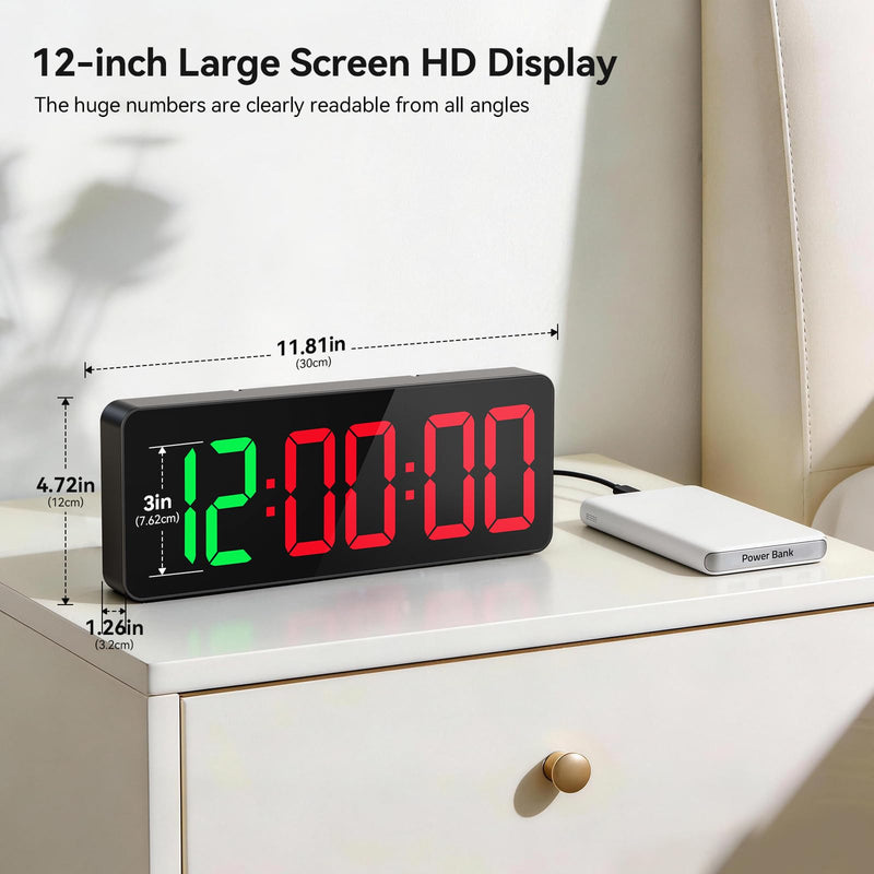 Gym Timer Clock Large Display, 12" LED Exercise Workout Interval Timer with Remote for Boxing Tabata/FGB/EMOM,Countdown/Up,Stopwatch Clock for Sports,Home Gym,Yoga,Garage,Office,Classroom Black 12 Inch - BeesActive Australia