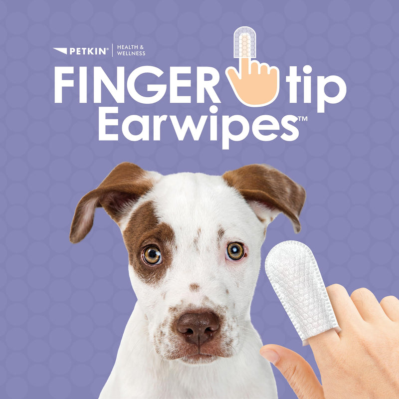 Petkin Fingertip Ear Wipes for Dogs and Cats, 100 Finger Wipes - Slip-On, Snug Fit, Micro-Bristle Fabric - Cleans Ears, Dirt, Odor and Wax - Convenient, Ideal for Home and Travel - Fresh Scent 100ct