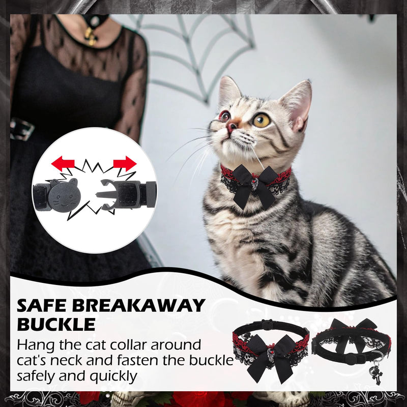 EXPAWLORER Cat Collar with Bells,Adjustable Soft Velvet Cat Collar Breakaway with Cross Accessory,Safety Quick Release Gothic Style Pet Collar for Cat,Kitten,Small Dog Red - BeesActive Australia
