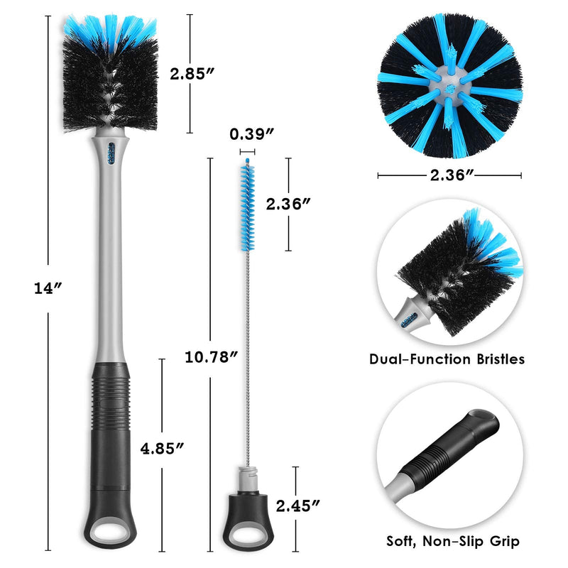 2-in-1 Bottle Brush with Straw Brush, Long Handle Water Bottle Scrubbing Brush, Built for Cleaning Sport Bottles, Baby Bottles, Water Bottles, Coffee Mugs, Wine Decanters, Flask, 1 Pack 1 Count (Pack of 1) - BeesActive Australia