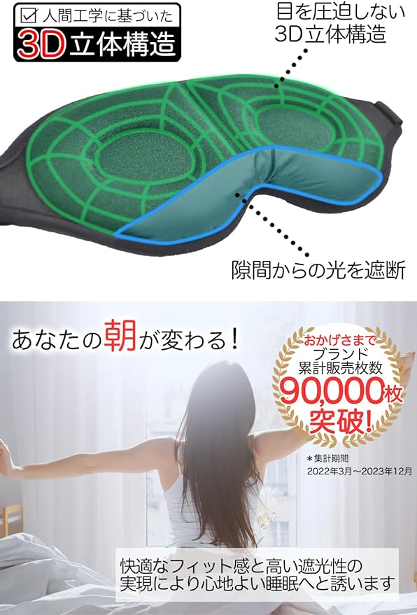 aimeve Eye Mask for Sleep, Good Sleep, Goods, Light Shading Rate 99.99% (Recommended by Sleep Nutrition Instructors), 3D Dimensional, Lightweight, Blindfold (Black - Adjuster) -  Australia