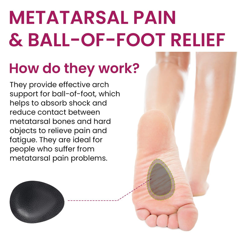 4-Pair Metatarsal Pads for Pain Relief - Bukihome Ball-of-Foot Cushions for Forefoot Support Fatigue Relief, 1/3" Thick Soft Ball-of-Foot Pads for Metatarsalgia Morton’s Neuroma, Men Women (L) Black 4 Pairs - L(Men's 10.5-13)