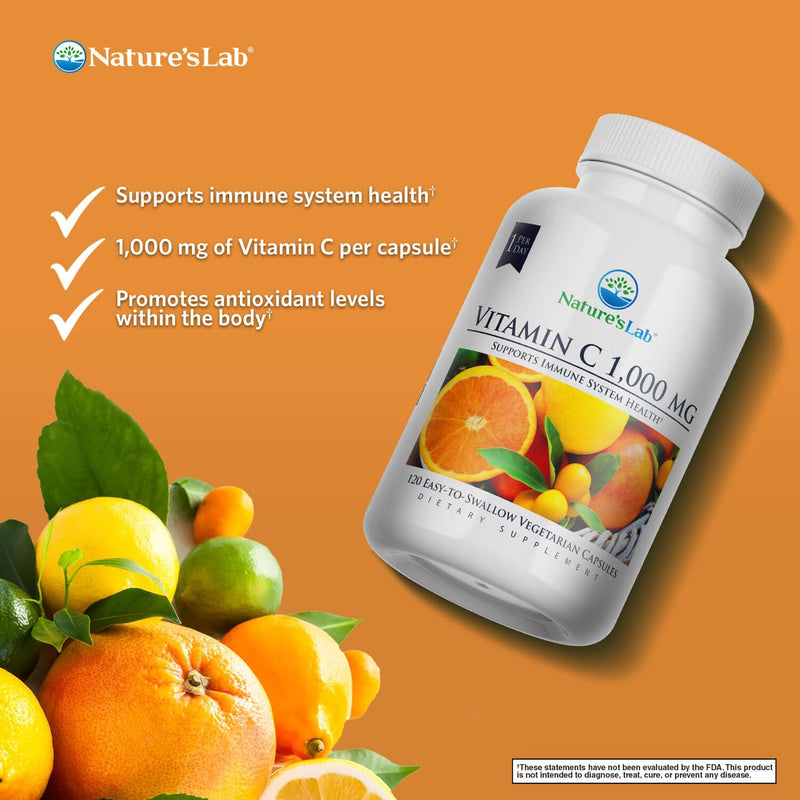 Nature's Lab Vitamin C 1000mg Per Capsule -Supports Immune System Health, 120 Count (Pack of 2) 120 Count (Pack of 2)