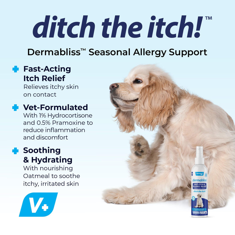 Dermabliss 3-in-1 Wipes and Dermabliss Anti-Itch & Allergy Relief Spray (8oz) Bundle Seasonal Allergy Wipes for Dogs with Itchy Skin Plus Targeted Itch Relief Hydrocortisone Spray for Dogs - PawsPlanet Australia