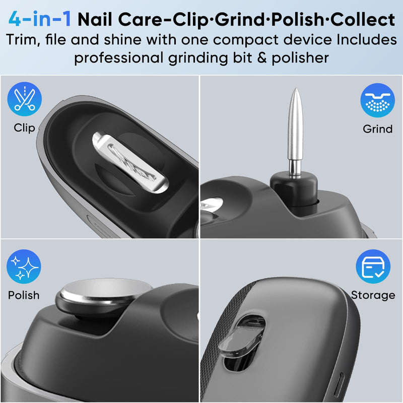 Electric Nail Clipper, Rechargeable Nail Trimmer with LED Light & Nail Storage, One-Touch Quiet Fingernail & Toenail Cutter for Adults & Seniors, USB-C, Long Battery Life（Black） Version 02