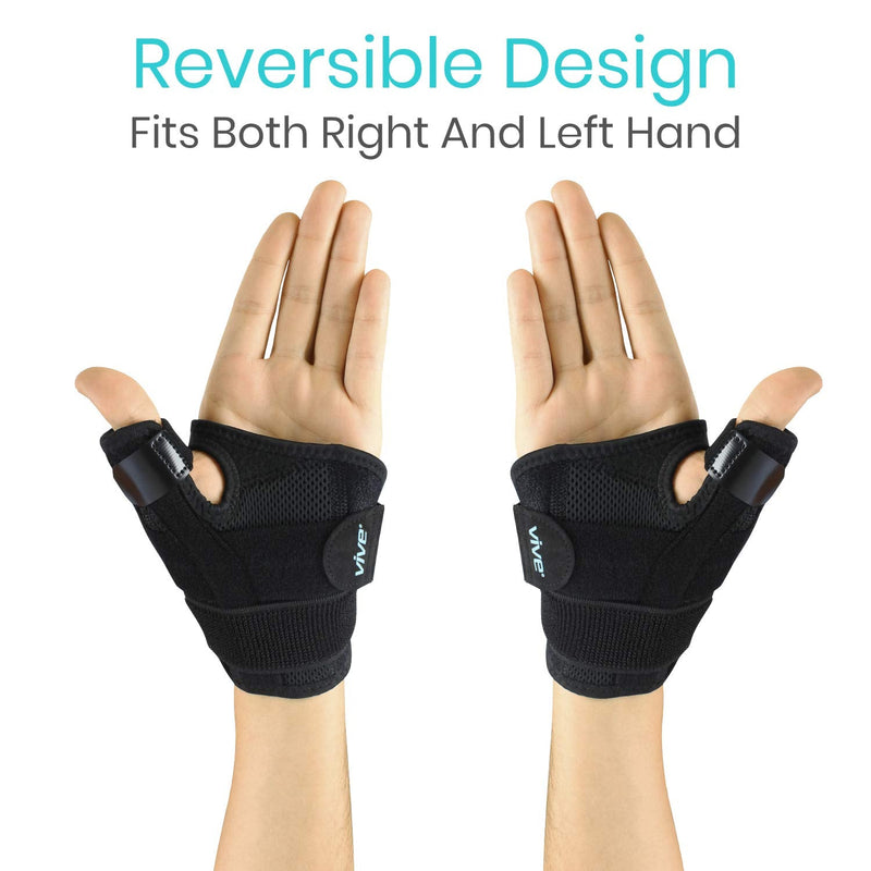 Vive Thumb & Wrist Brace for Right or Left Hand - Spica Splint Brace for Carpal Tunnel, Tendonitis, & Arthritis in Hands or Fingers - Compression Support for Women Men - Stabilizer Relief for Bowling Black Small