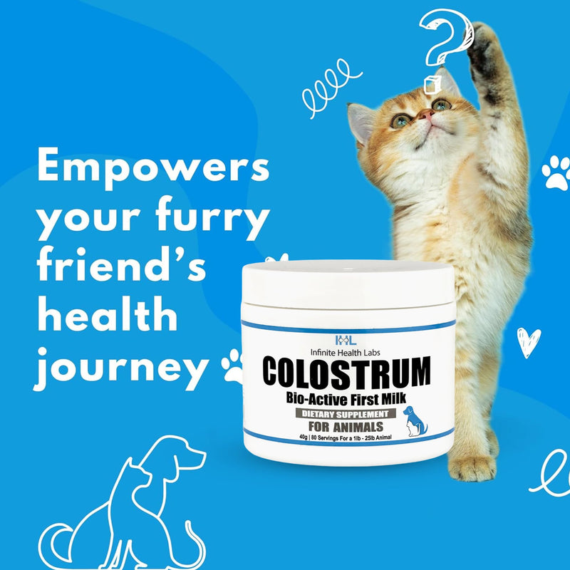 Bio-Active Bovine Colostrum for Dogs, Cats, Puppies, Kittens & Pets - Daily Colostrum Powder Supplement 240g (480 Servings)