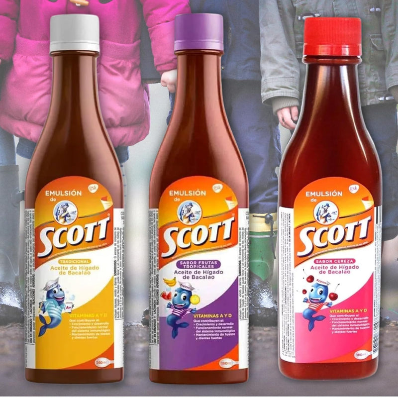 Emulsion de Scott Aceite de hígado de bacalao sabor Cereza - Pack de 2 de 6.1 fl oz - 180 ml - Suplemento dietético para niños con vitamina A y Calcio