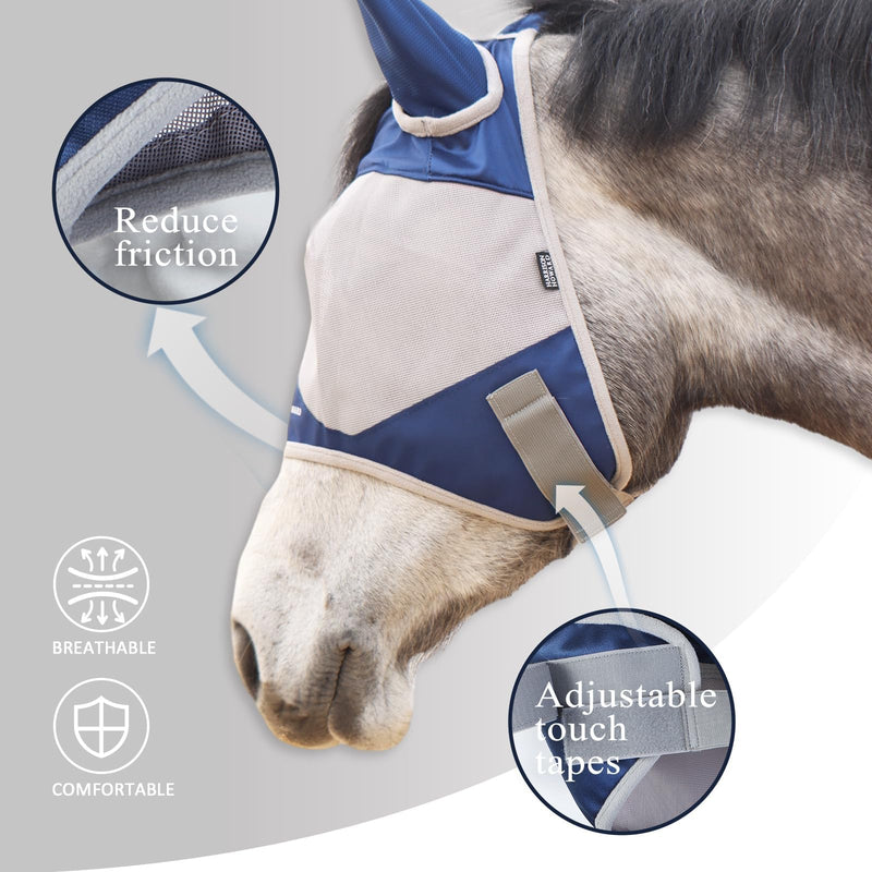 Harrison Howard Half Face Horse Fly Mask UV Protection and Breathable Mask for Equine Use Comfortable Fly Mask for Horses Navy L - BeesActive Australia