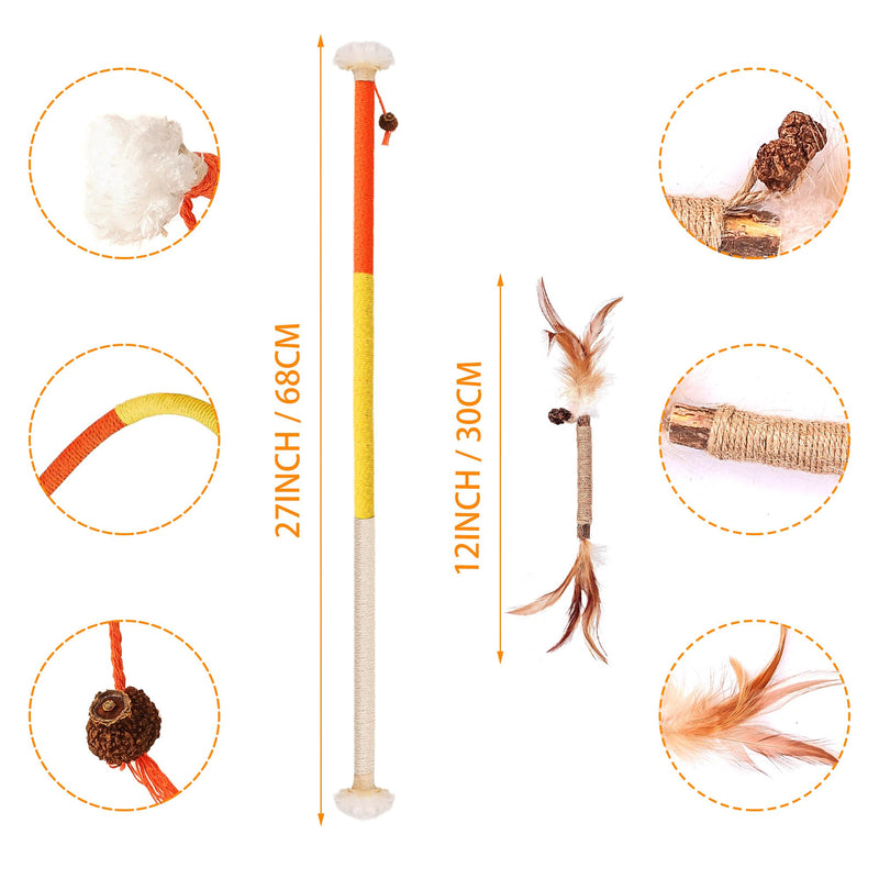 Cat Toys Set – 3 Cat Dental Rope Toys + Bonus 3 Silvervine (Gall Fruit) Chew Sticks – Safe Organic Cotton Interactive Cat Chew Toys for Teeth Cleaning, Quiet Play & Healthy Chewing
