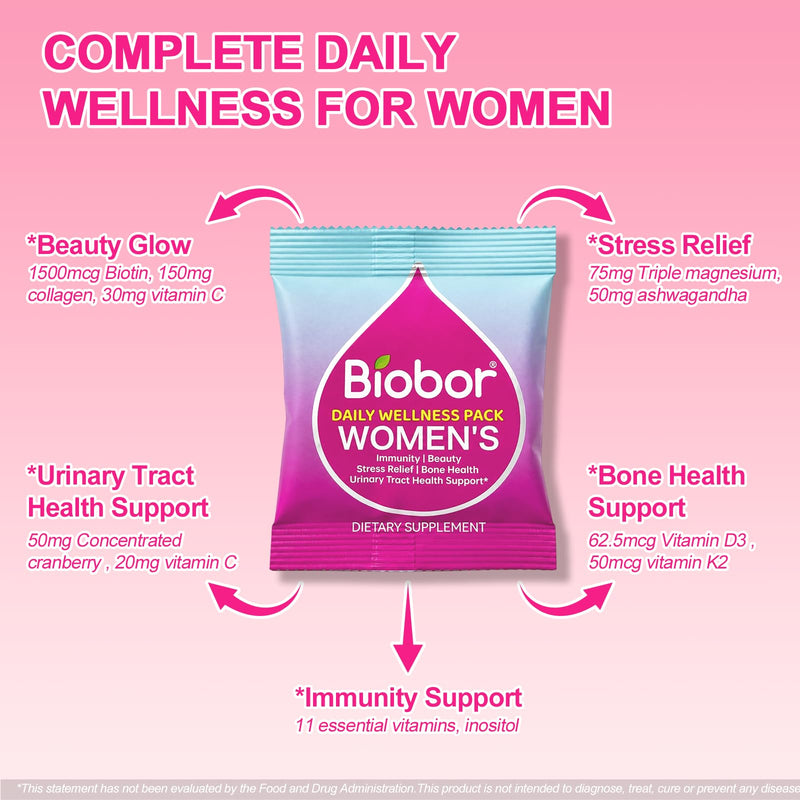 Biobor Women's 30+ Daily Multivitamin Gummy Pack, 14-Day Supply | Daily Wellness Gummies for Beauty, Mood, Urinary Tract, Bone and Immune Support with Collagen, Biotin, Cranberry and D3 + K2 WOMEN Mixed 70 Count (Pack of 1)