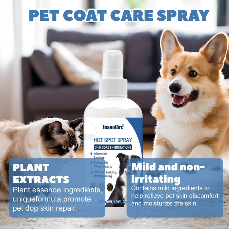 JoanofArc Skin & Wound Care Spray for Dogs & Cats,Hot Spot Spray for Dogs Skin Sores and Irritations | Itch Relief for Dogs and Prevents Chewing and Licking at Skin, Safe for All Animals. 1.69 Ounces
