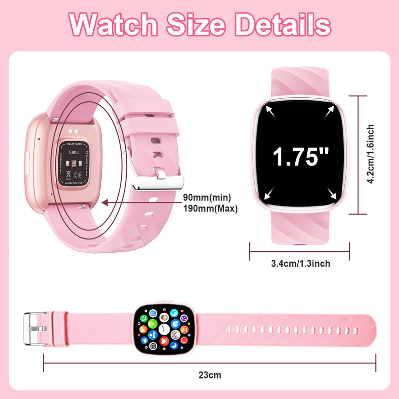 AXYWINBO Smart Watch for Kids-Watches for Girl boy Teens IP68 1.75" Fitness Tracker with Heart Rate Sleep Monitor Pedometer Alarm Clock Games-Kid Sport Watch for 4-14 Ages Girls boy Gift Pink - BeesActive Australia