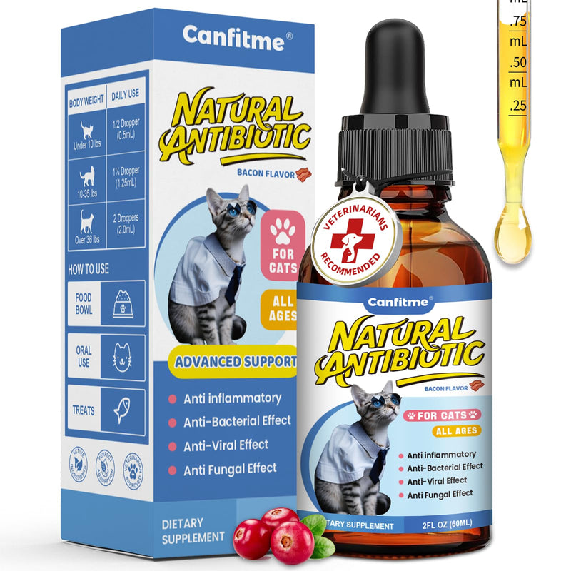 Antibiotic for Cats, Cat Antibiotics for Infection, Natural Antibiotic Pet Supplements, Supports Allergy Itch,Cough Relief,Immune Support -Proper for All Ages & Breeds-Bacon Flavor | 2 Fl Oz