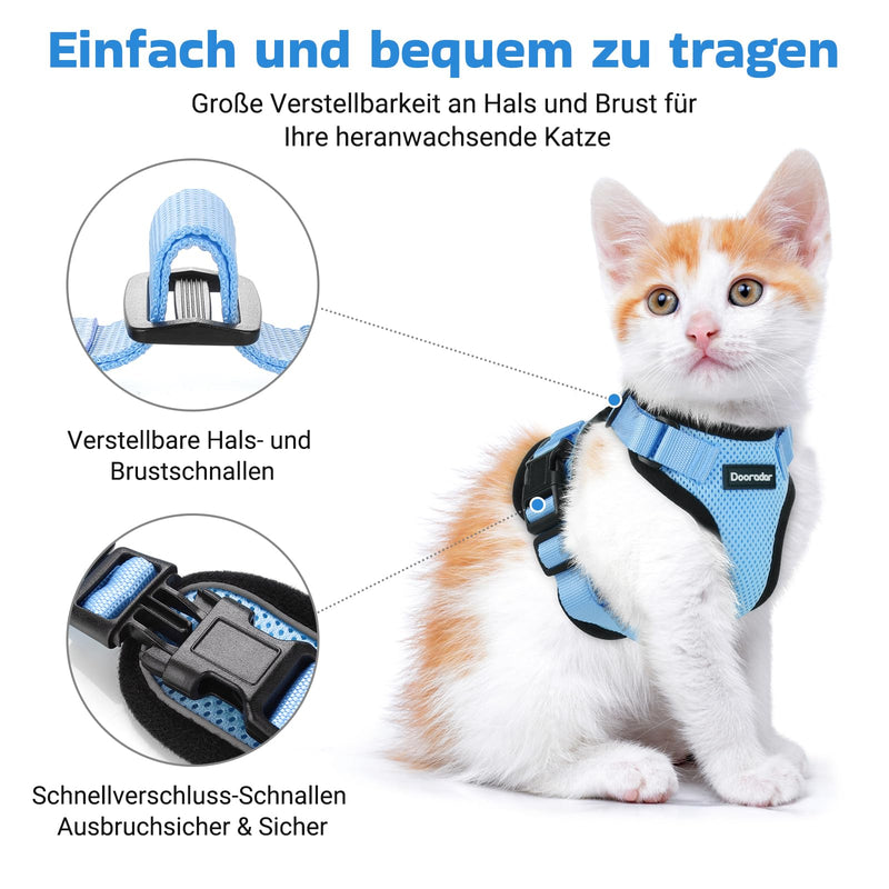 Dooradar Cat Harness with Lead, Escape-Proof Cat Lead with Harness for Medium Cats, Reflective Cat Harness, Large Cat, XS, Light Blue XS (Pack of 1) - BeesActive Australia