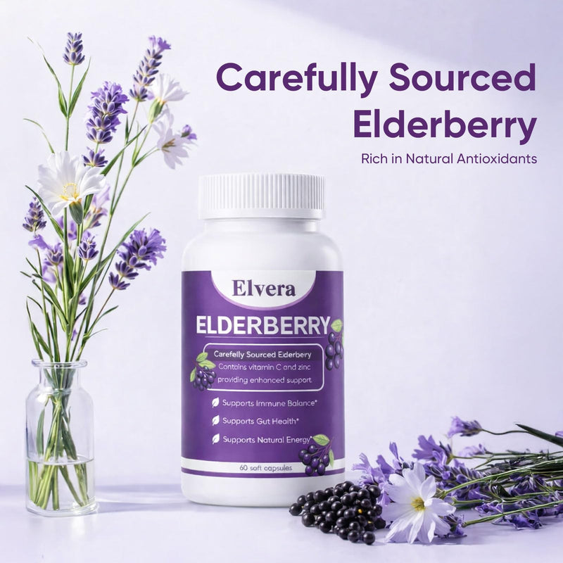 ELVERA Elderberry Gut Support | 1200mg Elderberry Extract, Vitamin C, Zinc | Daily Immune & Gut Support | Vegan, Non-GMO | 60 Capsules A