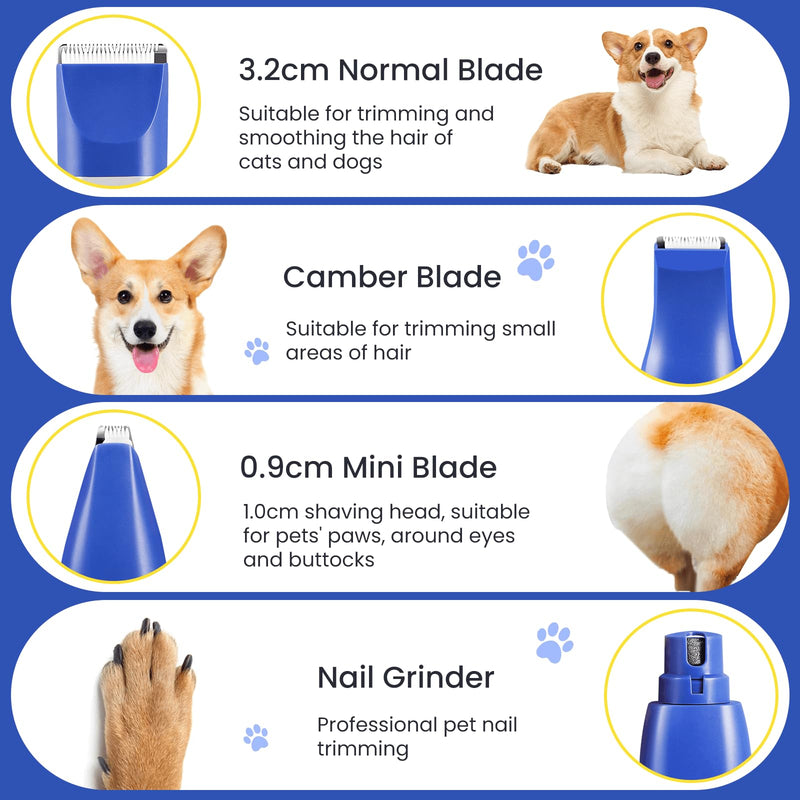 Dog Clippers for Grooming Kit, 4-in-1 Pet Hair Removal Tool, Rechargeable Dog Nail Grinder Hair Trimmers, Low Noise Cat Nail Clipper, Puppy Essentials Supplies Hair Scissors Remover - BeesActive Australia