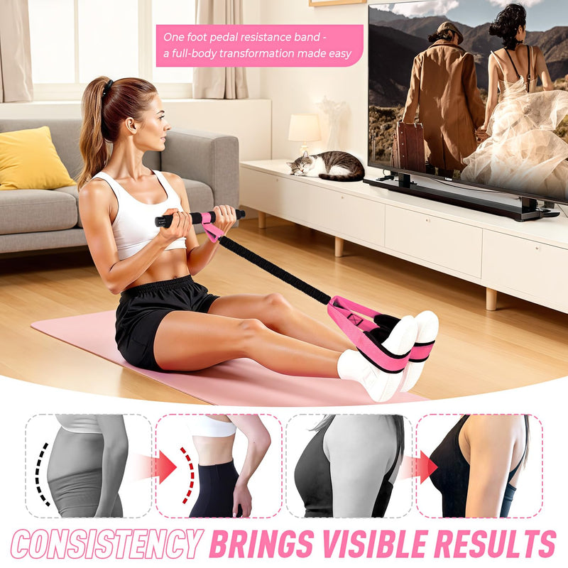 Upgraded Durable Pedal Resistance Band with Handle, Thickened Latex Tubes and Soft Foam Fabric Foot Pedal, Sit Up Exercise Equipment for Abdomen, Waist, Arm, Core/ABS, Leg, Physical Therapy 1-Pink 55 LBS - BeesActive Australia