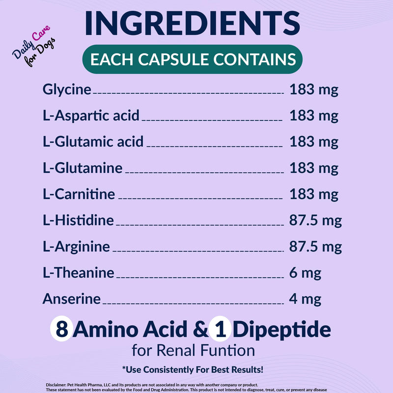 Aminodyl™ Kidney Support Supplement 1100mg for Dogs - Supports Natural Kidney Function with Amino Vastly Promotes Health, Wellbeing & Vitality of Kidneys 120 Sprinkle Capsules. Made in U.S.A Dogs >20lbs (120 Caps) 1100mg