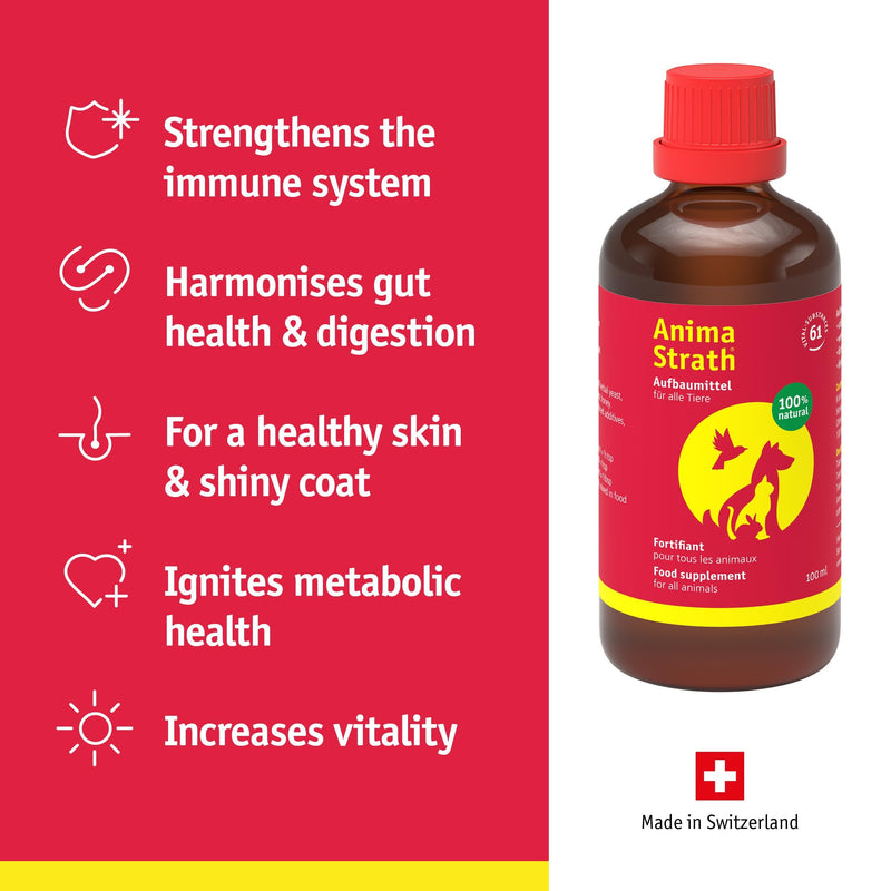 Anima-Strath Dog Vitamins and Supplements for Food, with 61 Nutrients, Vitamins & Minerals for Dogs & Cats, Herbal Yeast for Immune System & Digestive Care, Amino Acids & Prebiotic Qualities (100 ml) 100 ml