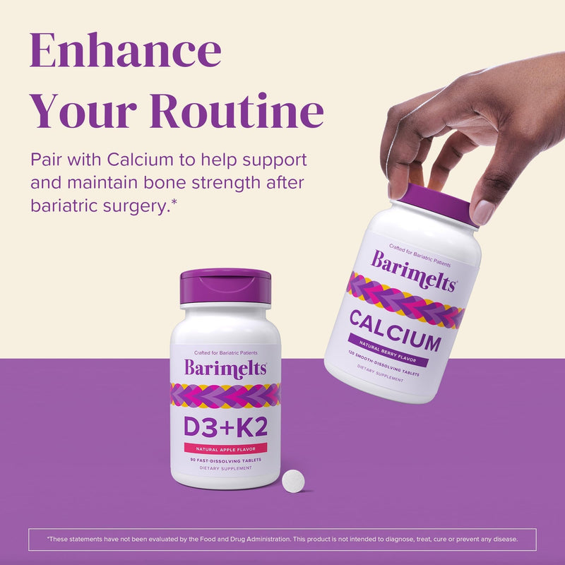 BariMelts Vitamin D3 K2-90 Fast-Dissolving Tablets (3-Month Supply) - Bariatric Vitamins for Women with Vitamin D3 5000 IU and K2 as MK-7, Natural Apple Flavor 90 Count (Pack of 1)